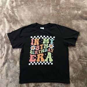 Port and Company T-Shirt Girls Size M Black Colorful Tee“In My 8th Birthday Era”